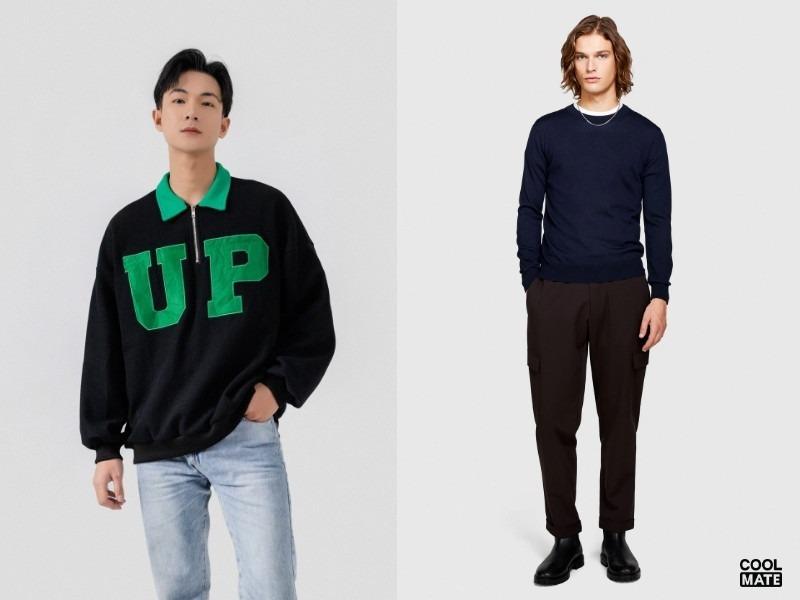 Áo sweater xanh lá + quần dài