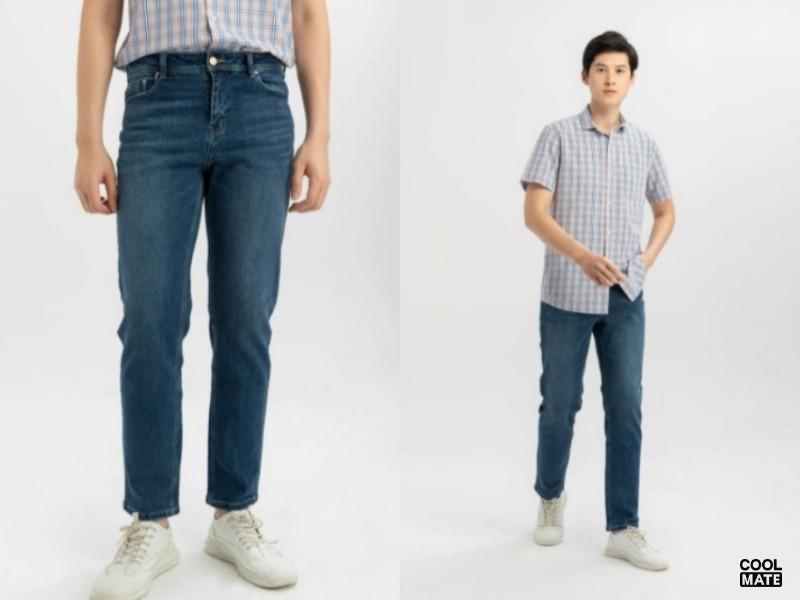 Áo sơ mi caro với quần jeans ống đứng