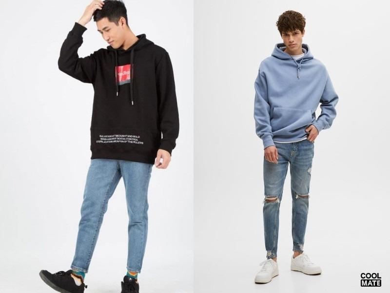 Áo hoodie phối cùng quần jeans