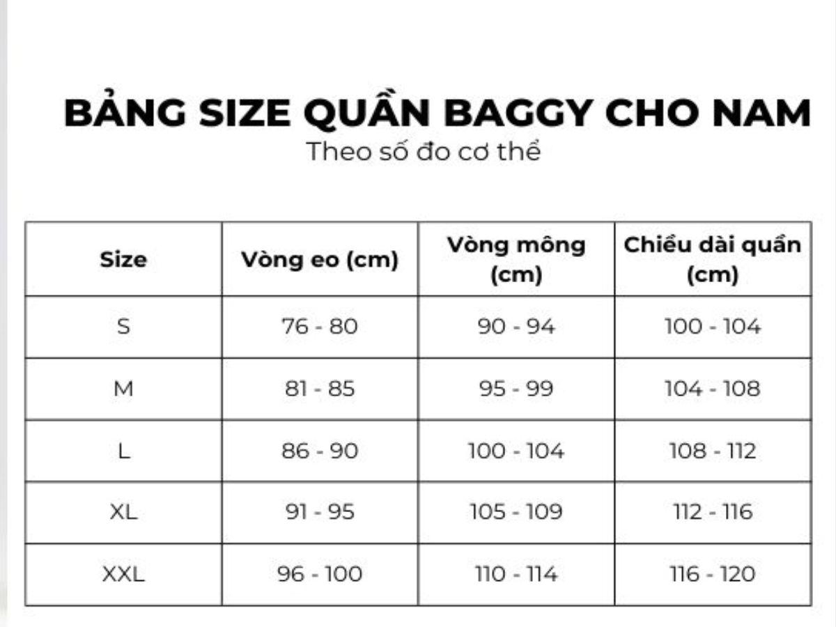 Tham khảo bảng size trước khi mua để tránh quá rộng hay quá chật