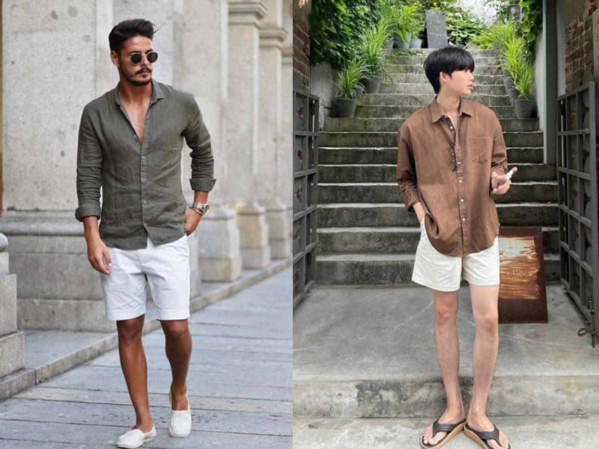 Phối quần short cùng với áo sơ mi