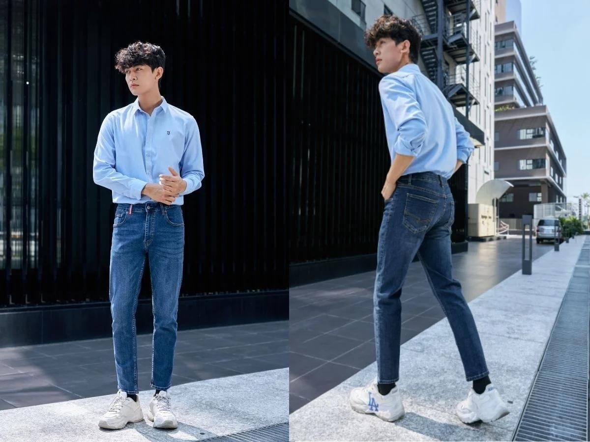 Quần jean xanh truyền thống luôn là item dễ phối với mọi phong cách