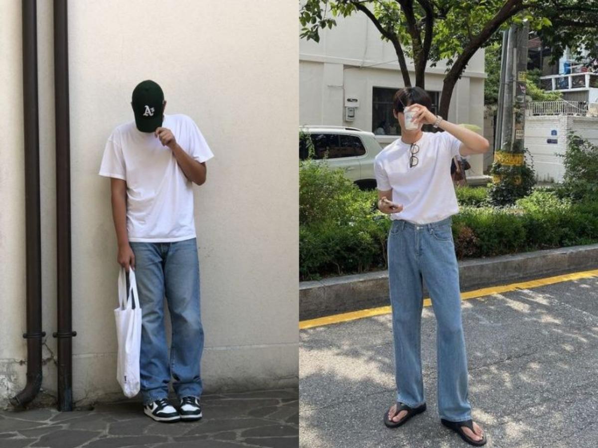 Phối quần jean ống rộng cùng áo oversize