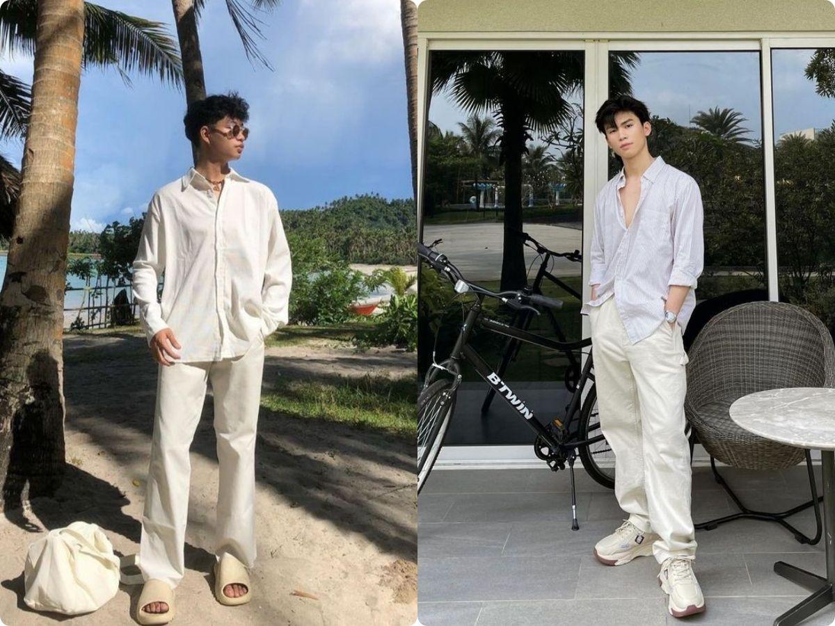 Outfit phóng khoáng cùng áo sơ mi và quần linen