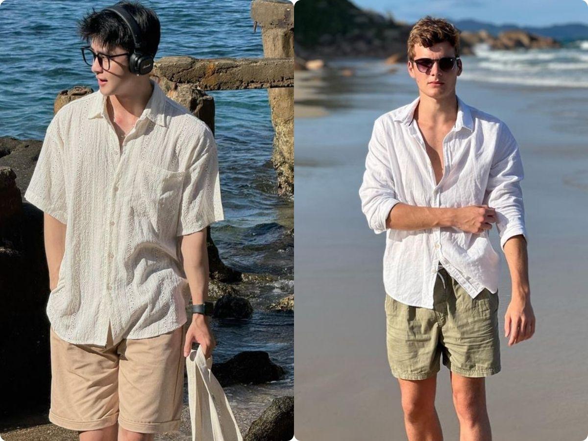 Áo sơ mi trắng phối cùng quần short màu pastel