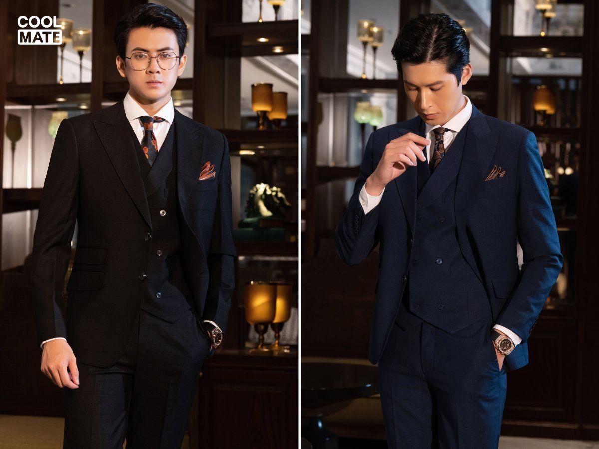 Phối vest với khăn túi