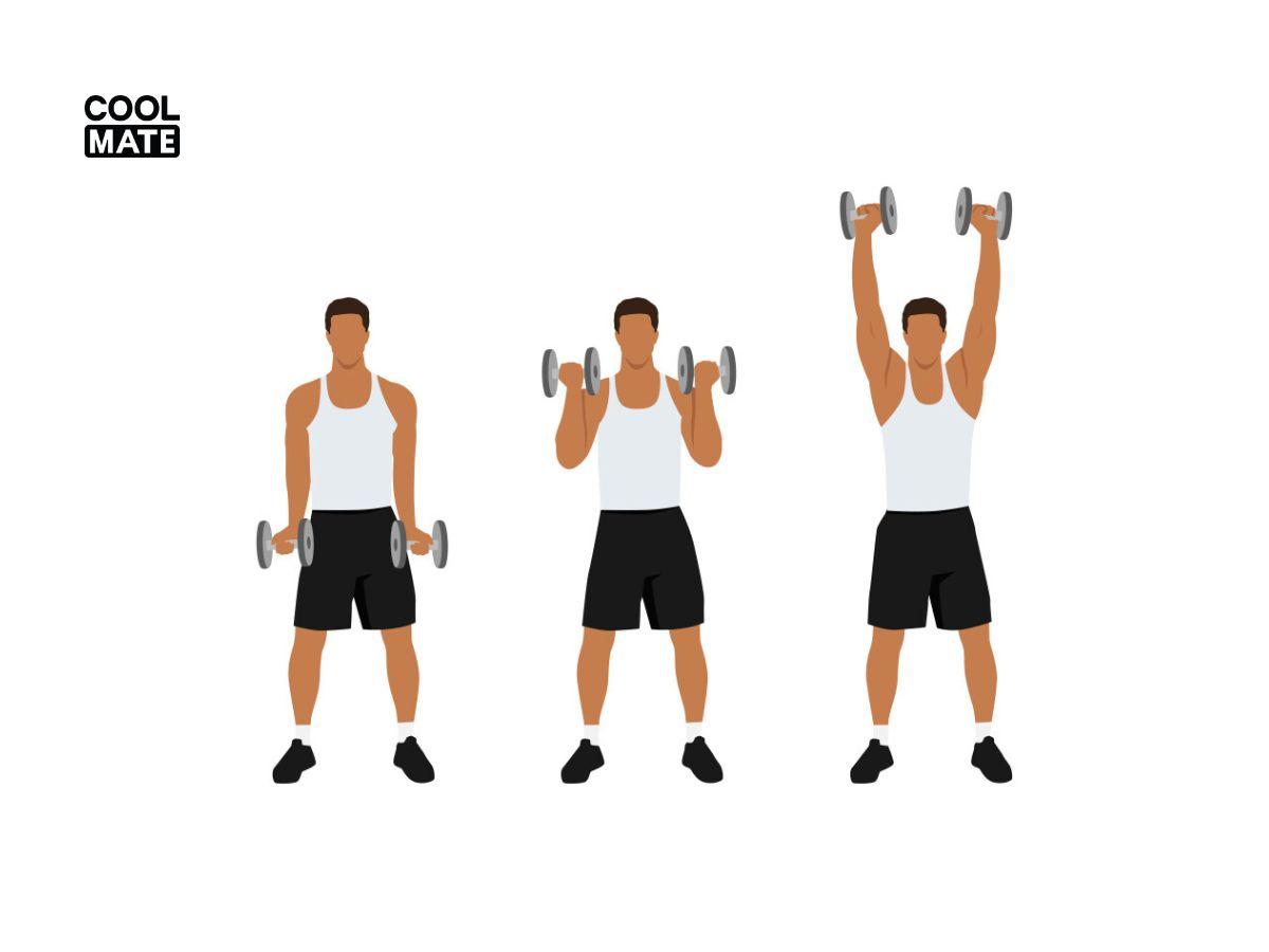 Bài tập cho tay sau Dumbbell Curl and Press