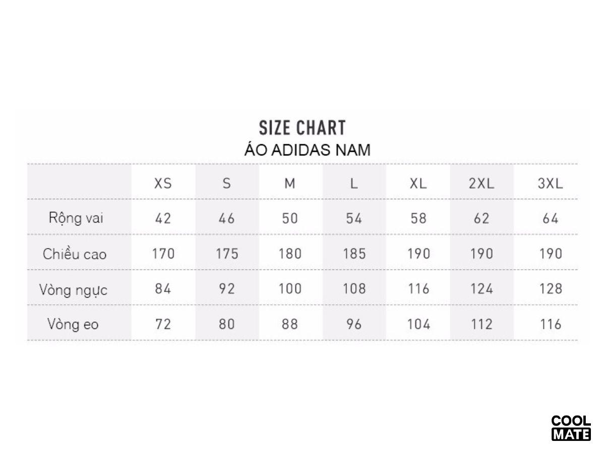 Bảng size áo khoác thể thao nam Adidas