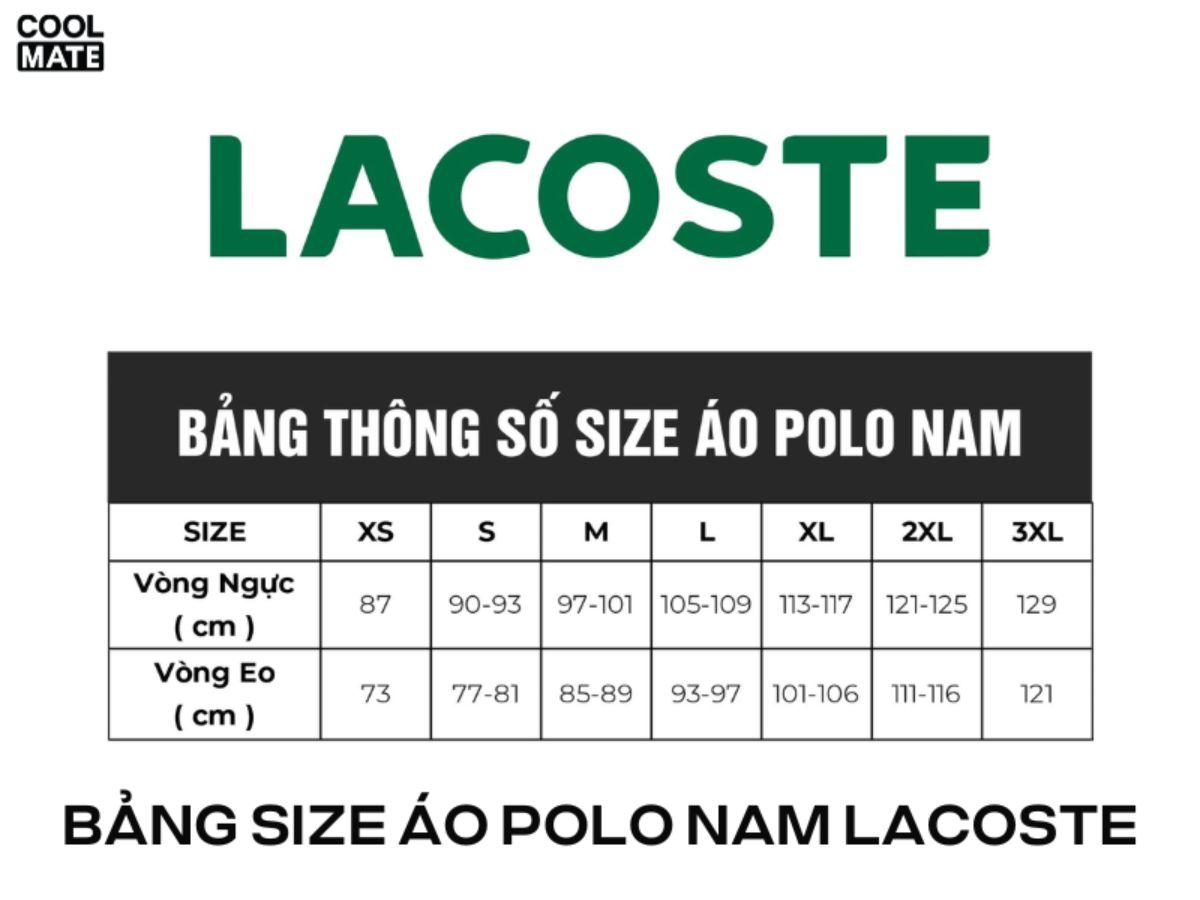 Bảng size áo polo nam Lacoste