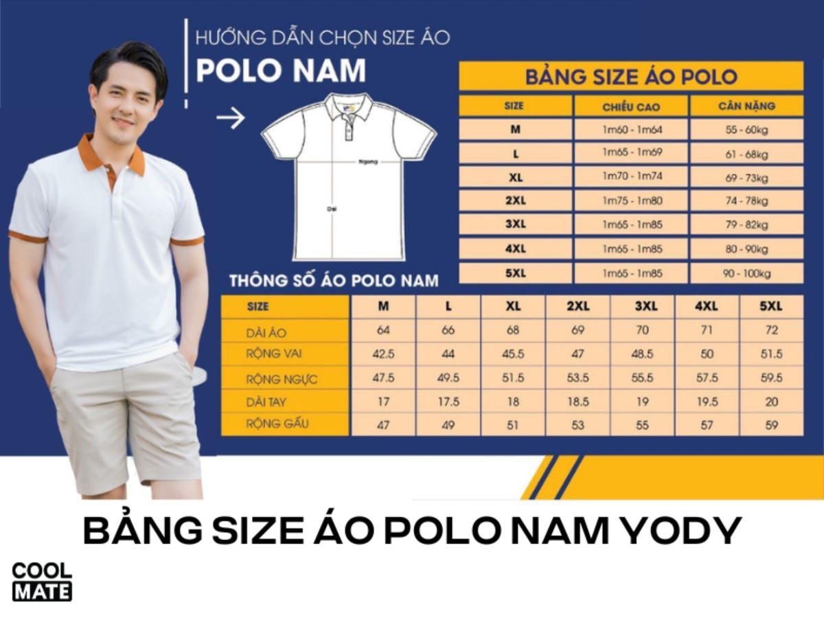 Bảng size áo polo nam YODY