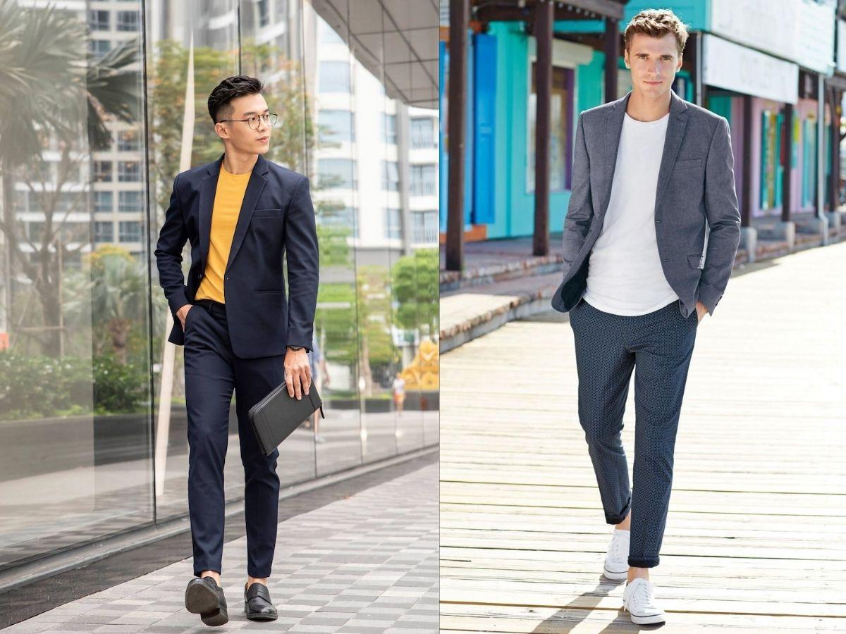 Áo thun nam trơn mix suit lịch lãm