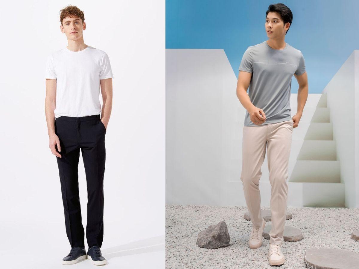Áo thun nam mix quần kaki lãng tử