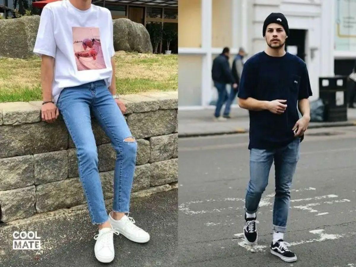 Áo phông rộng với quần Jean bó Narrow Fit 