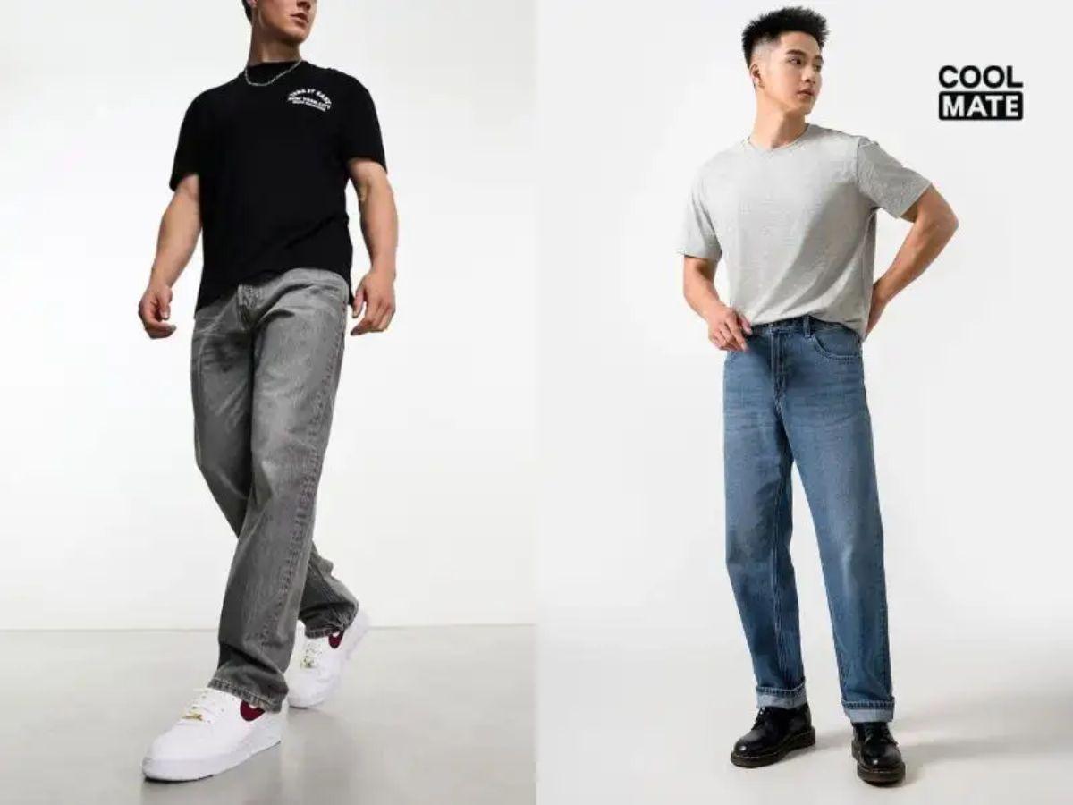 Áo phông xắn tay với quần Straight Fit Jean ống thẳng