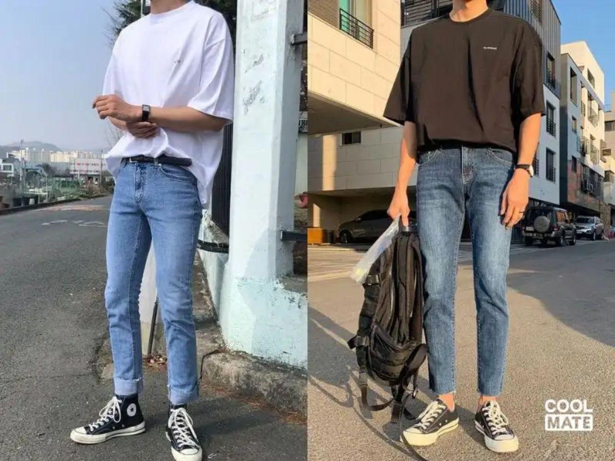 Phối áo phông rộng nam với quần Jean Skinny Fit