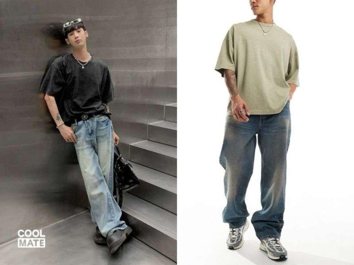 Áo thun rộng mặc cùng quần Jean ống rộng Loose Fit 