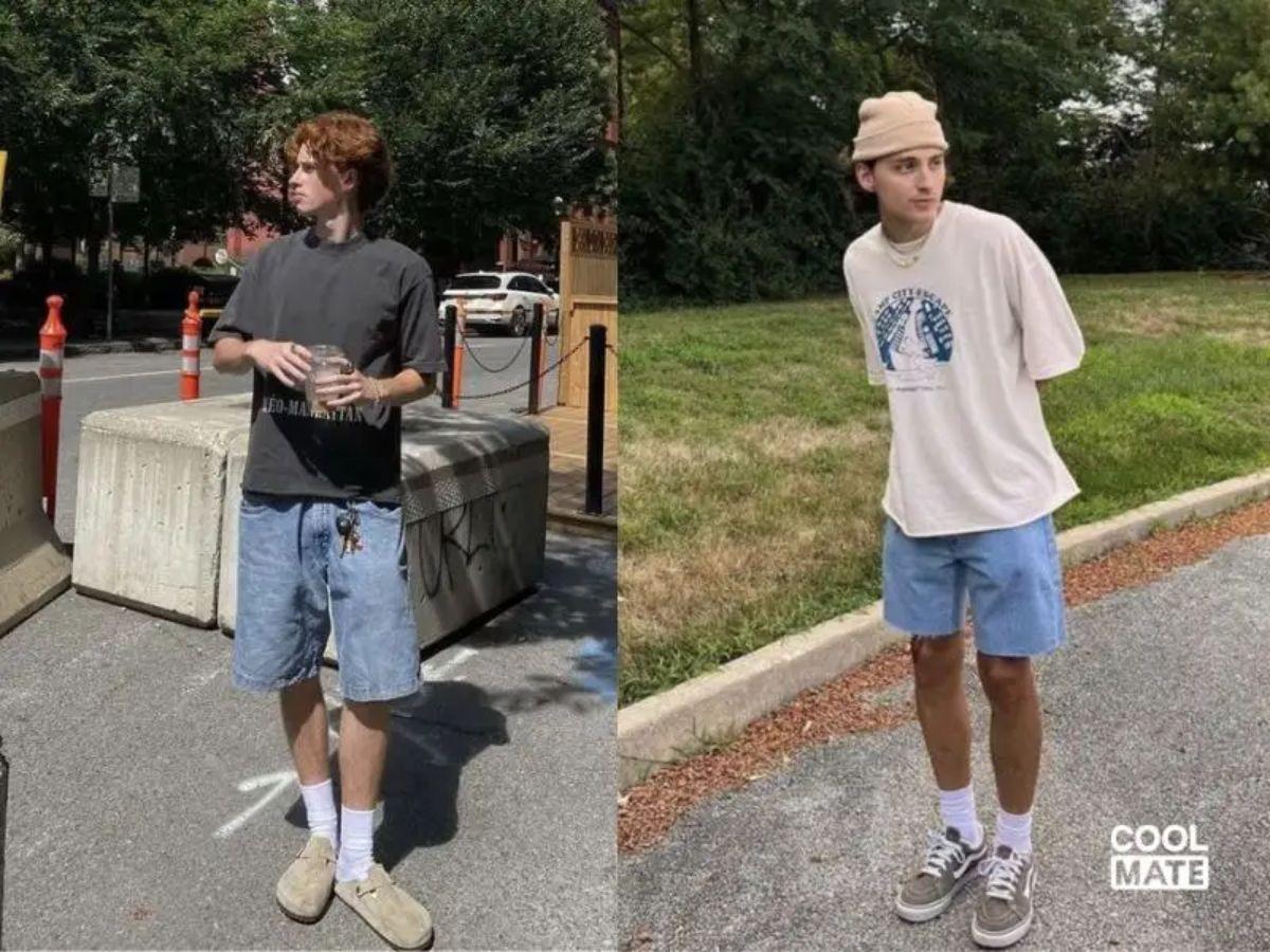 Phối áo phông rộng với quần short Jean