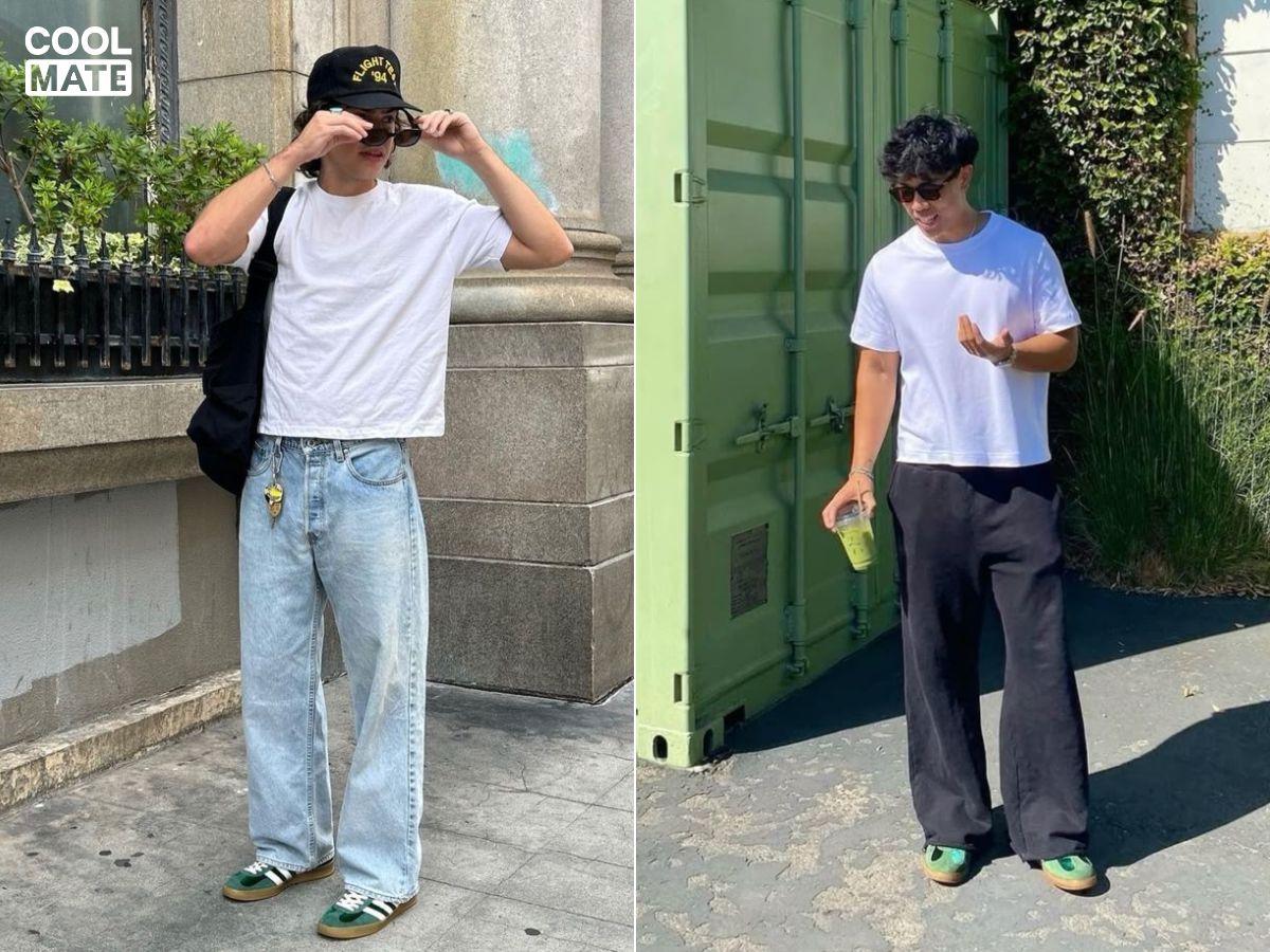 Phối áo thun và quần jeans cùng giày sneaker đi cafe đơn giản nhưng thu hút