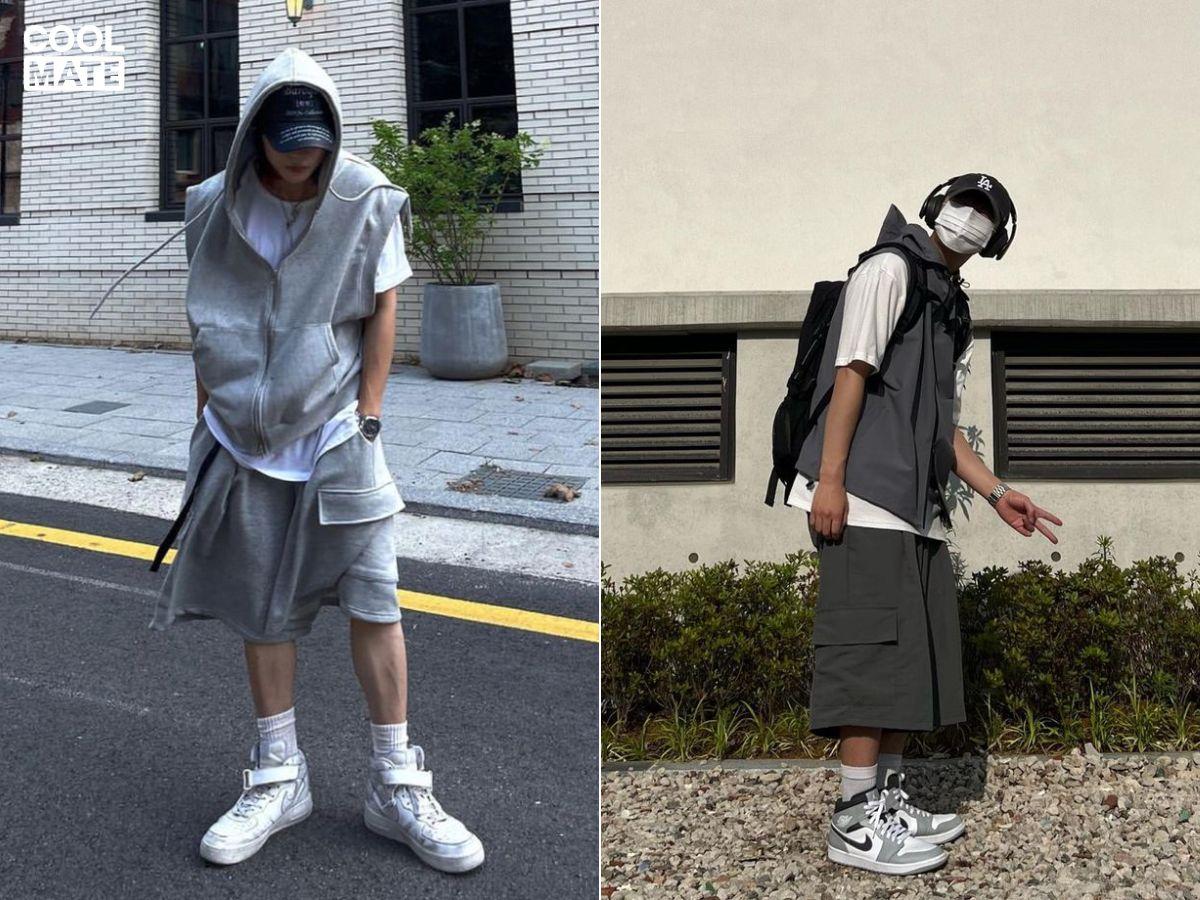 Áo hoodie tay ngắn nam phối với quần short