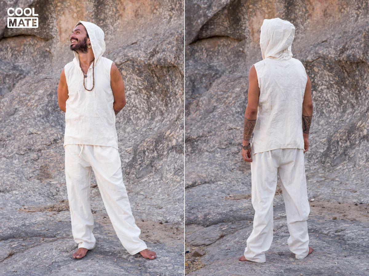 Áo hoodie tay ngắn nam phối với quần ống rộng