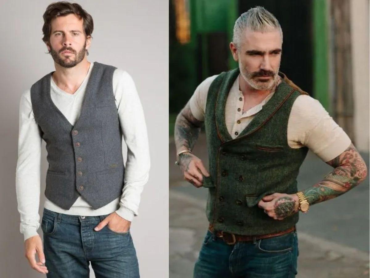 Phối vest không tay với áo thun và quần jeans