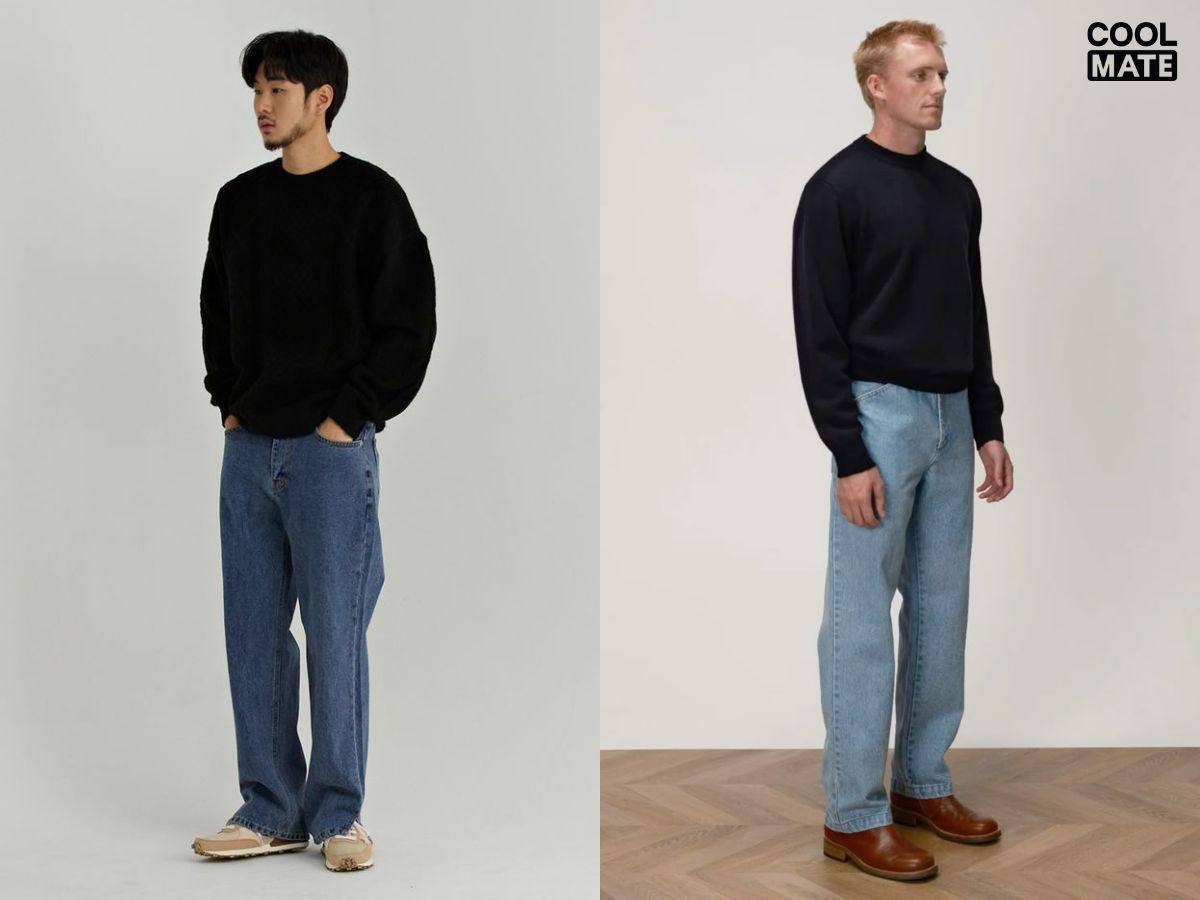 Phối đồ với áo len và quần jean