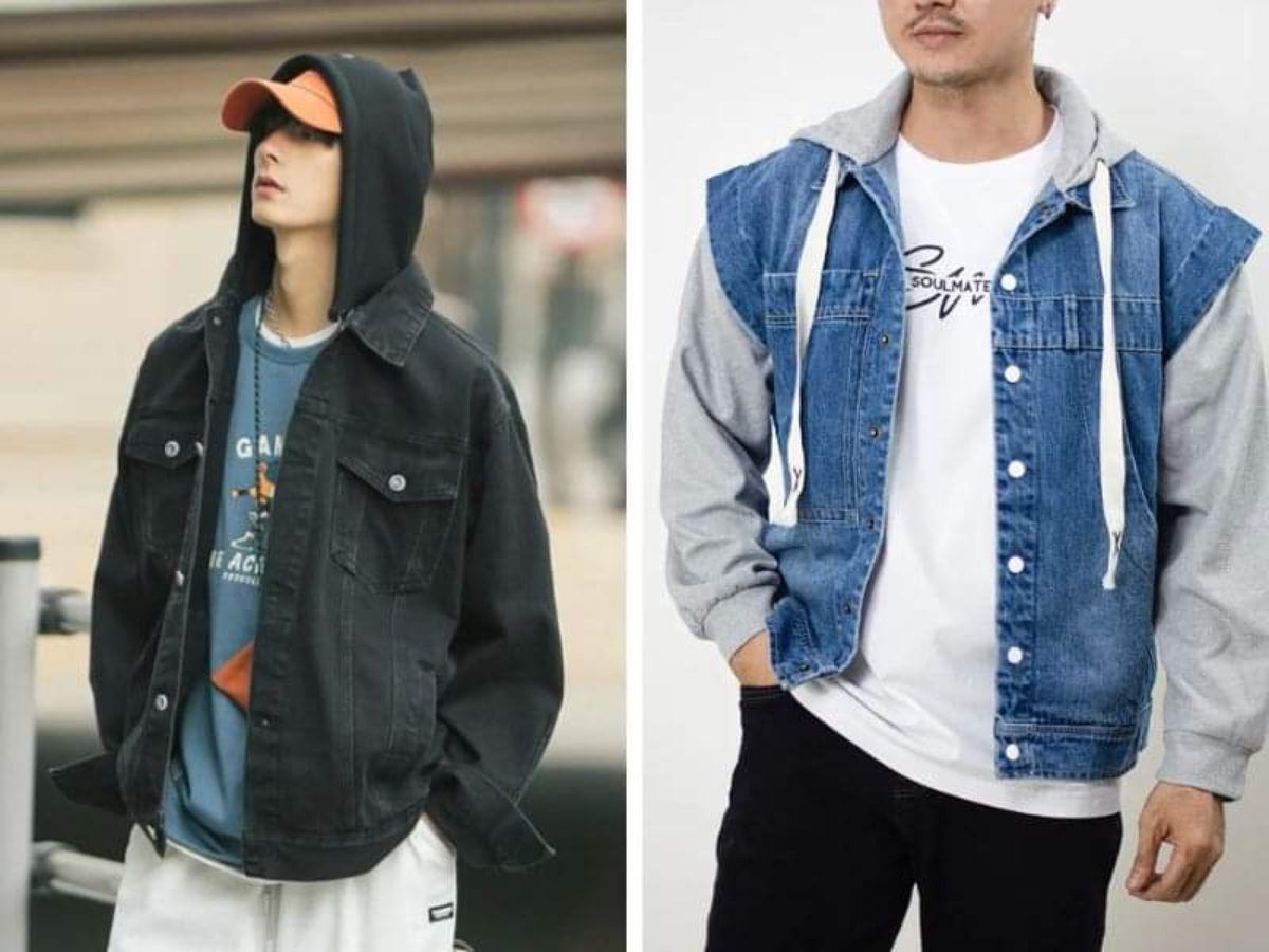 Phối đồ với áo khoác jean đen có mũ