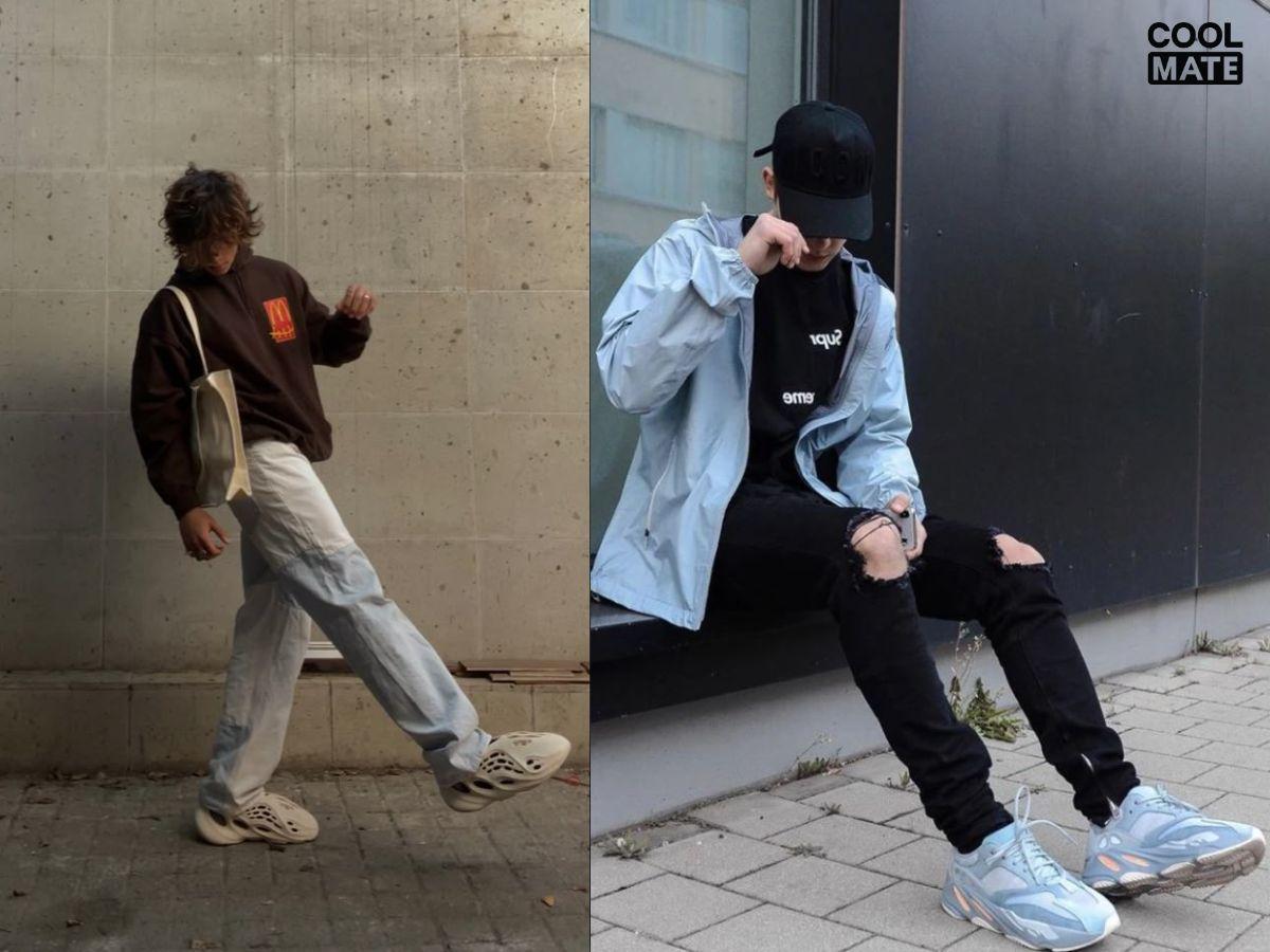 Phối giày với áo thun + quần Jeans
