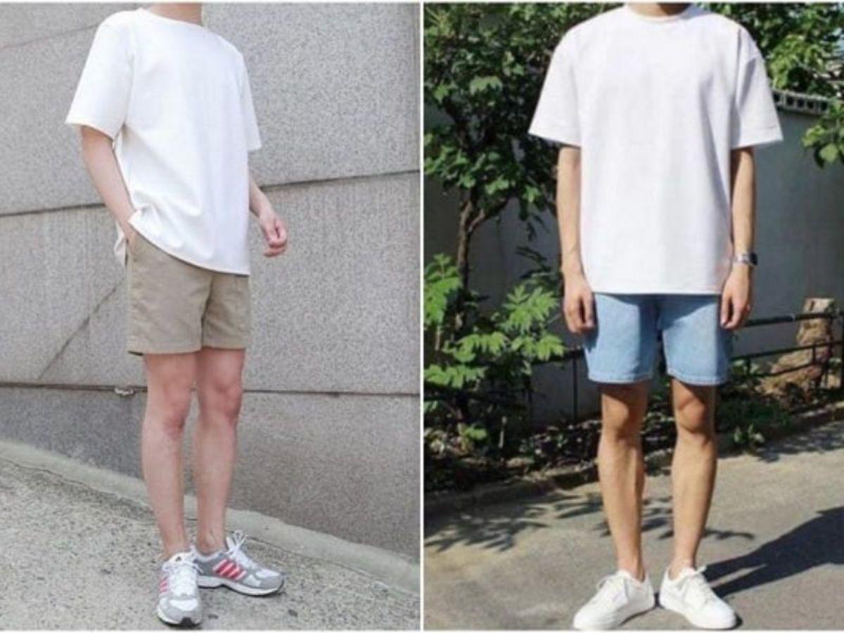 Phối áo pull trắng nam với quần short thoải mái