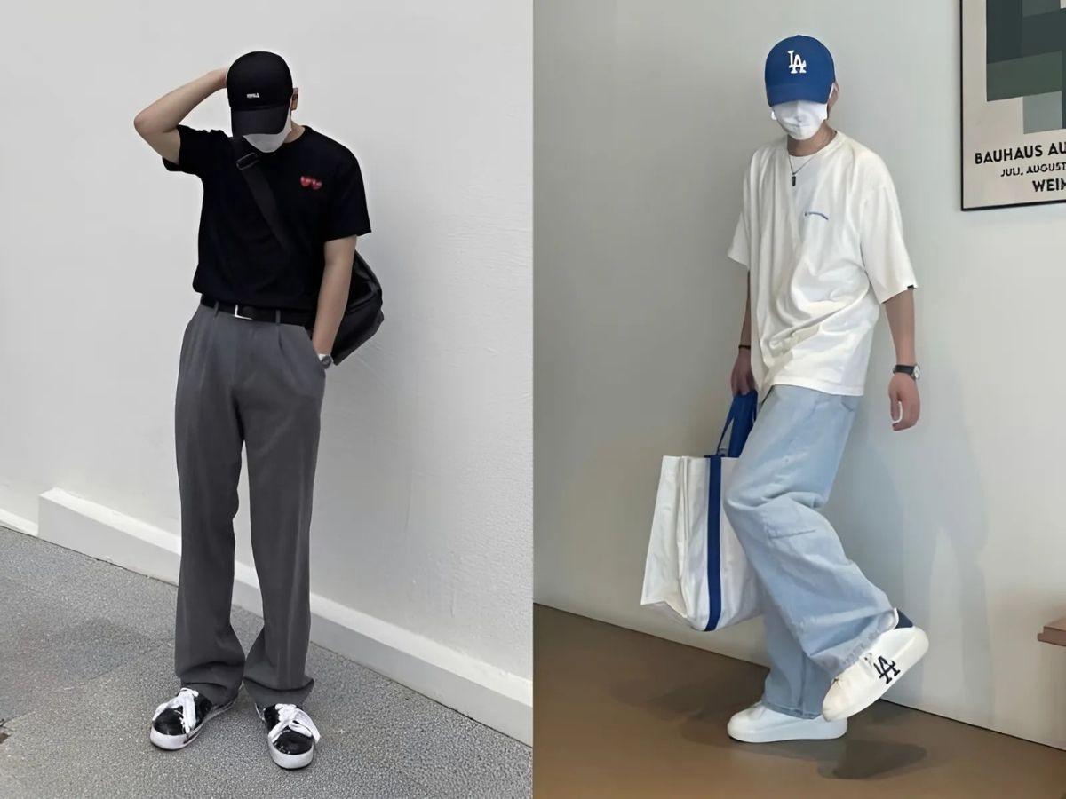 Mũ lưỡi trai nam + áo thun + quần jeans