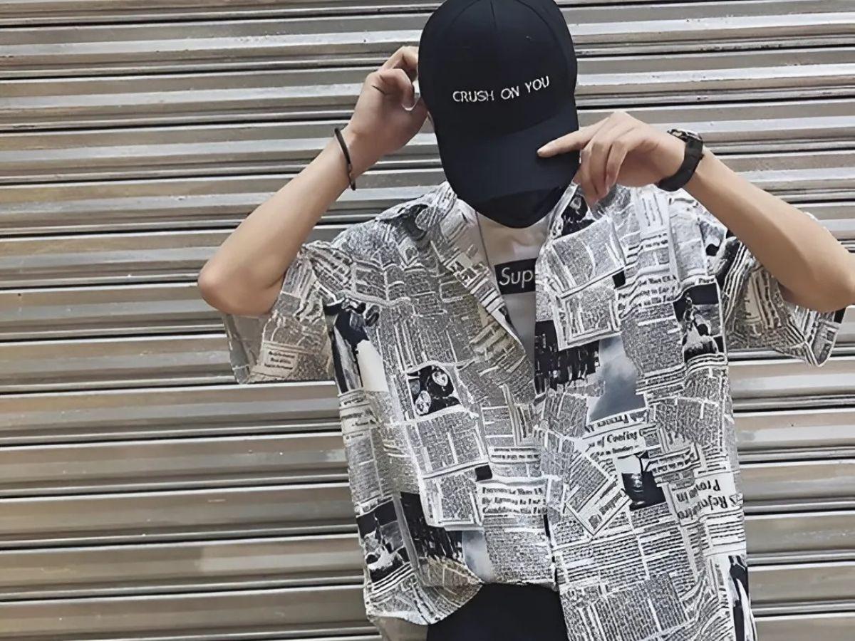 Mũ lưỡi trai nam + quần baggy + áo sơ mi trơn hoặc họa tiết