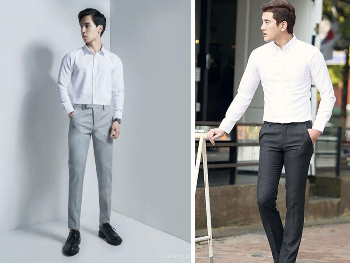 Phối đồ với áo sơ mi trắng nam - Quần Chinos xám