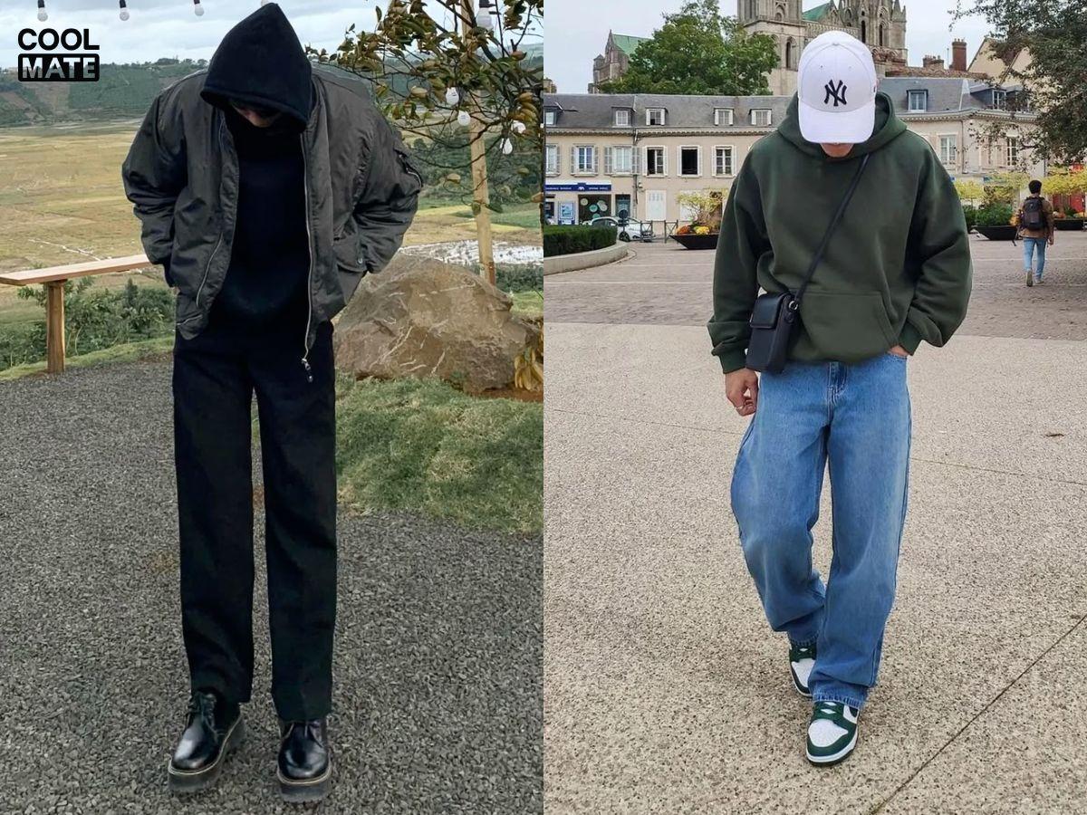 Lên đồ với áo hoodie và quần jean baggy