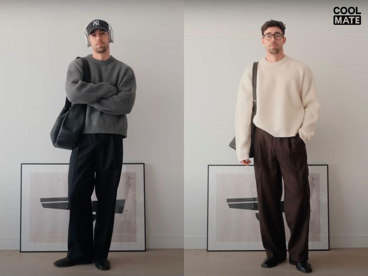 Quần ống rộng và áo sweater tạo diện mạo tươi mới