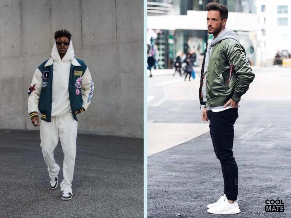 Phối đồ với áo khoác thể thao nam và áo hoodie