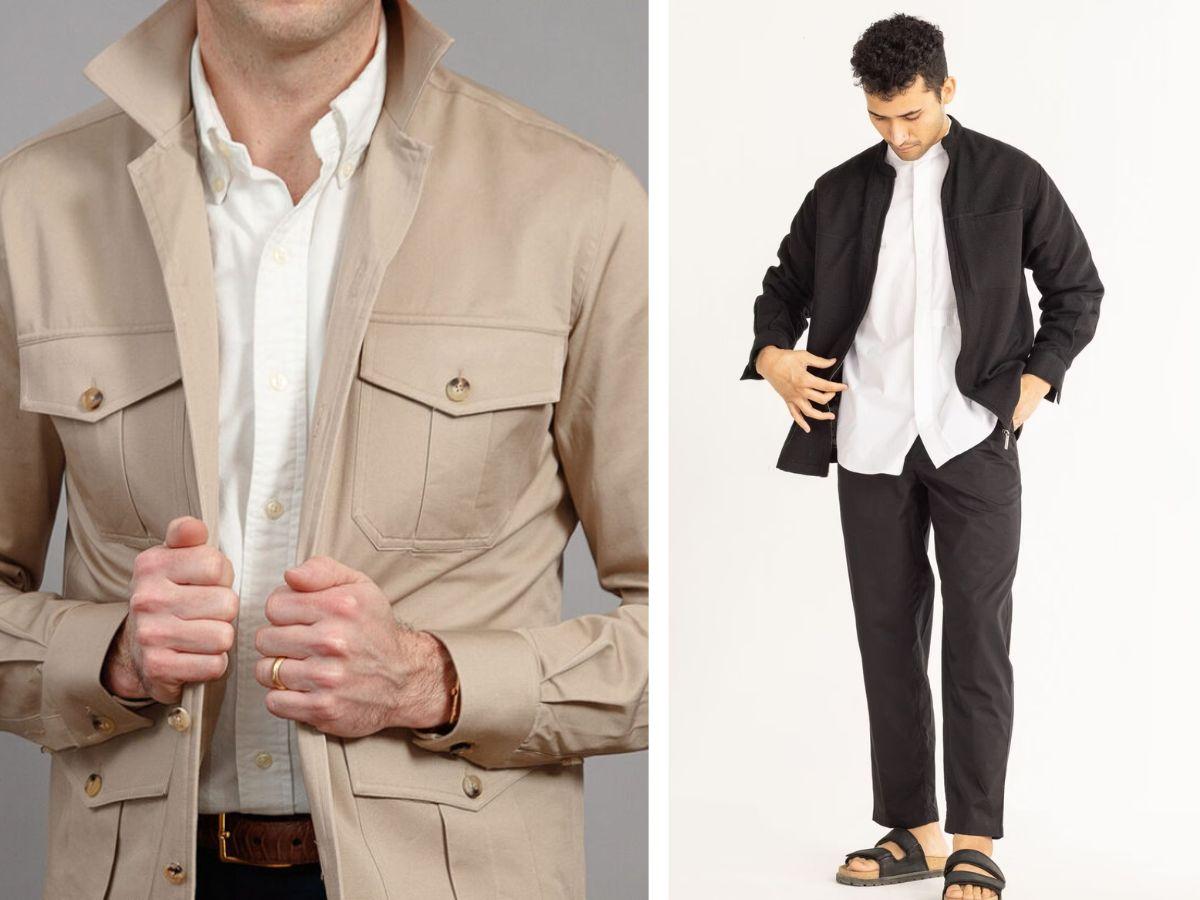 Kết hợp shacket với áo sơ mi trắng cổ điển để tạo vẻ lịch lãm