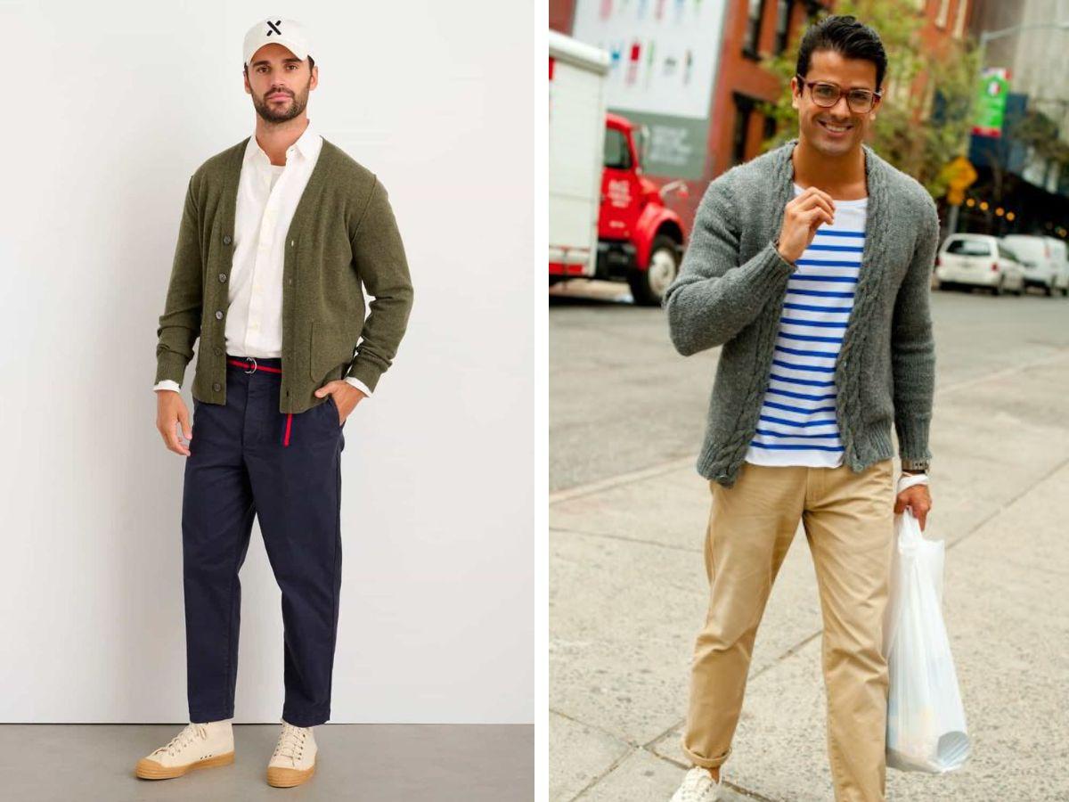 Phối đồ với áo khoác cardigan cùng quần chinos