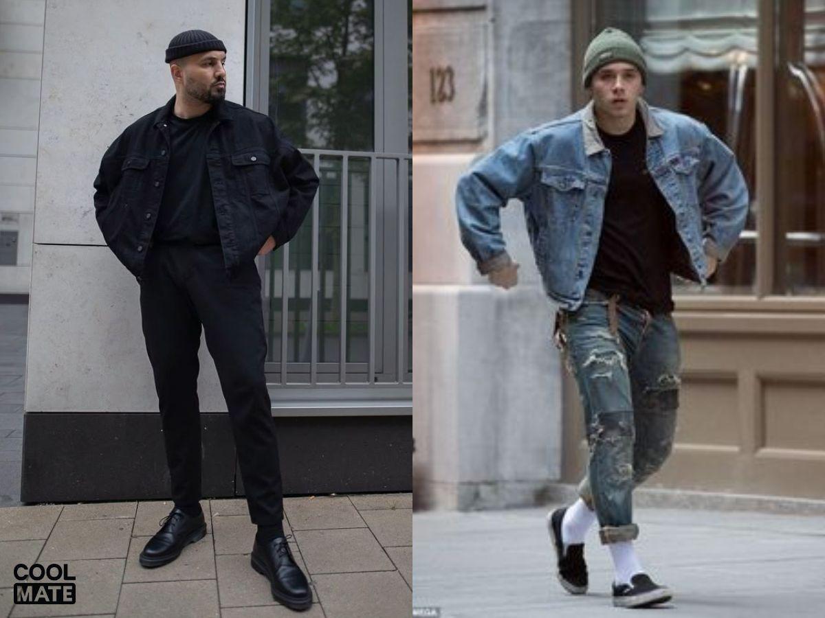 Phối áo sơ mi oversize cùng áo thun đen bên trong