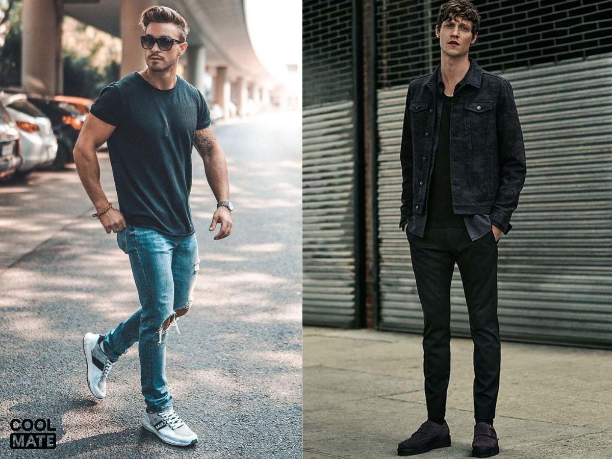 Phối áo đen và quần jeans theo phong cách streetstyle thoải mái