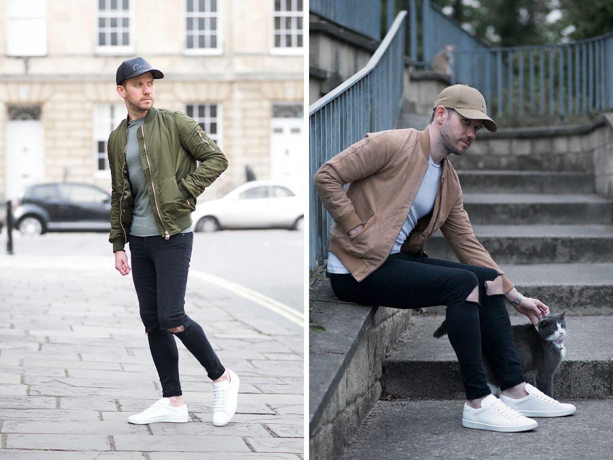 Phối quần jean skinny nam với áo bomber