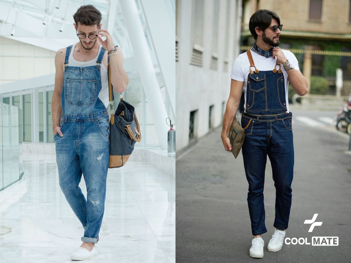 Phối đồ với túi đeo chéo nam và yếm jeans