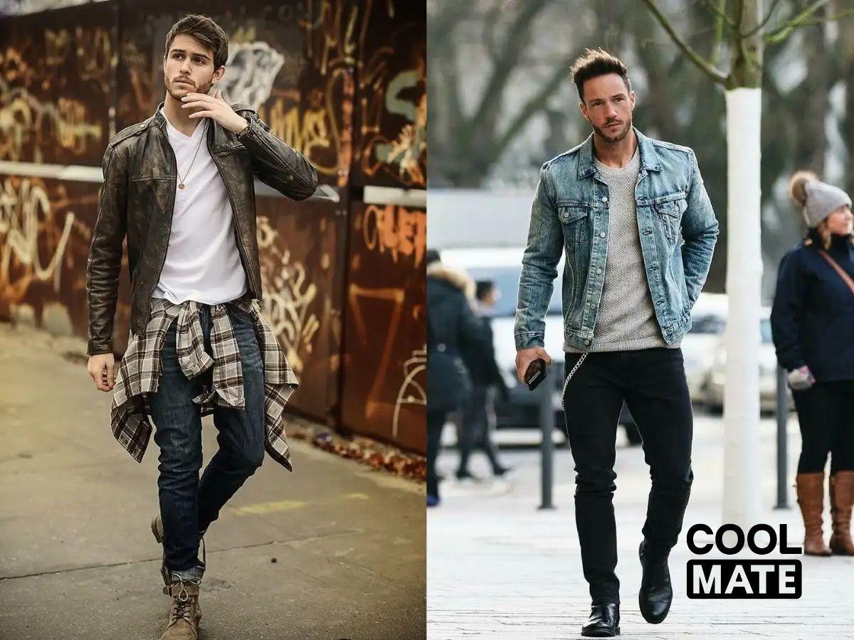 Quần jeans đen kết hợp với áo denim khoác ngoài là một gợi ý hoàn hảo