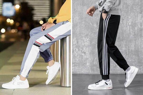 Quần kẻ sọc với áo hoodie