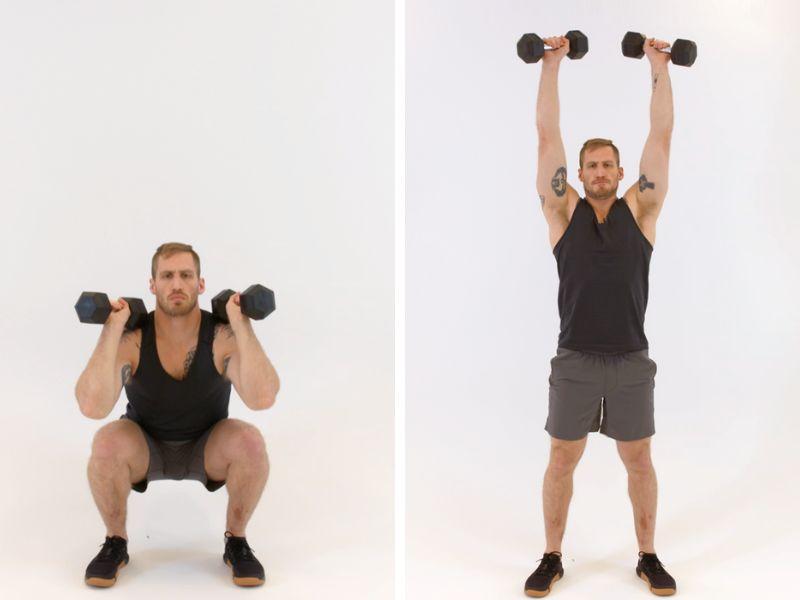 Bài tập Squat kết hợp tay đẩy tạ Dumbbell Thruster