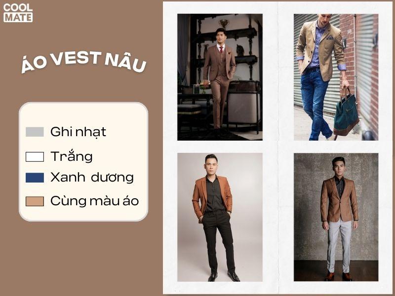 Cách phối áo vest nam màu nâu với quần