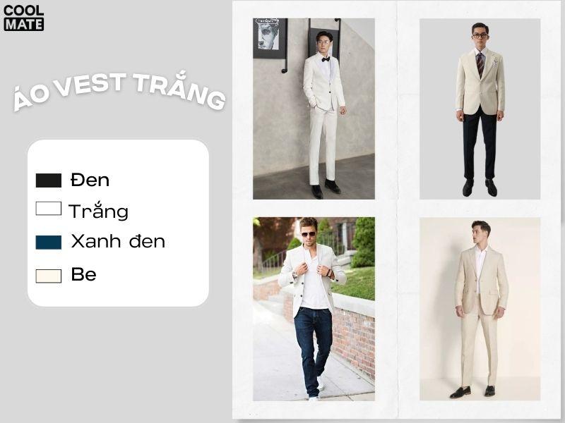Cách phối áo vest nam trắng với màu quần