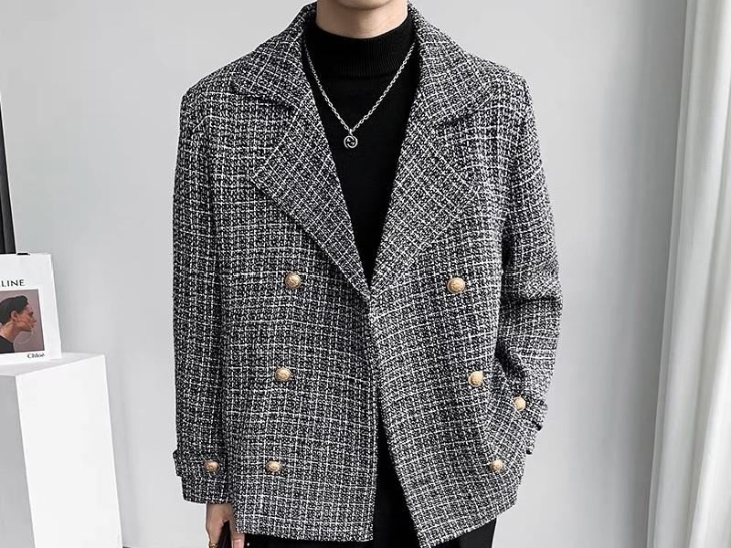 Áo blazer vải tweed dày dặn