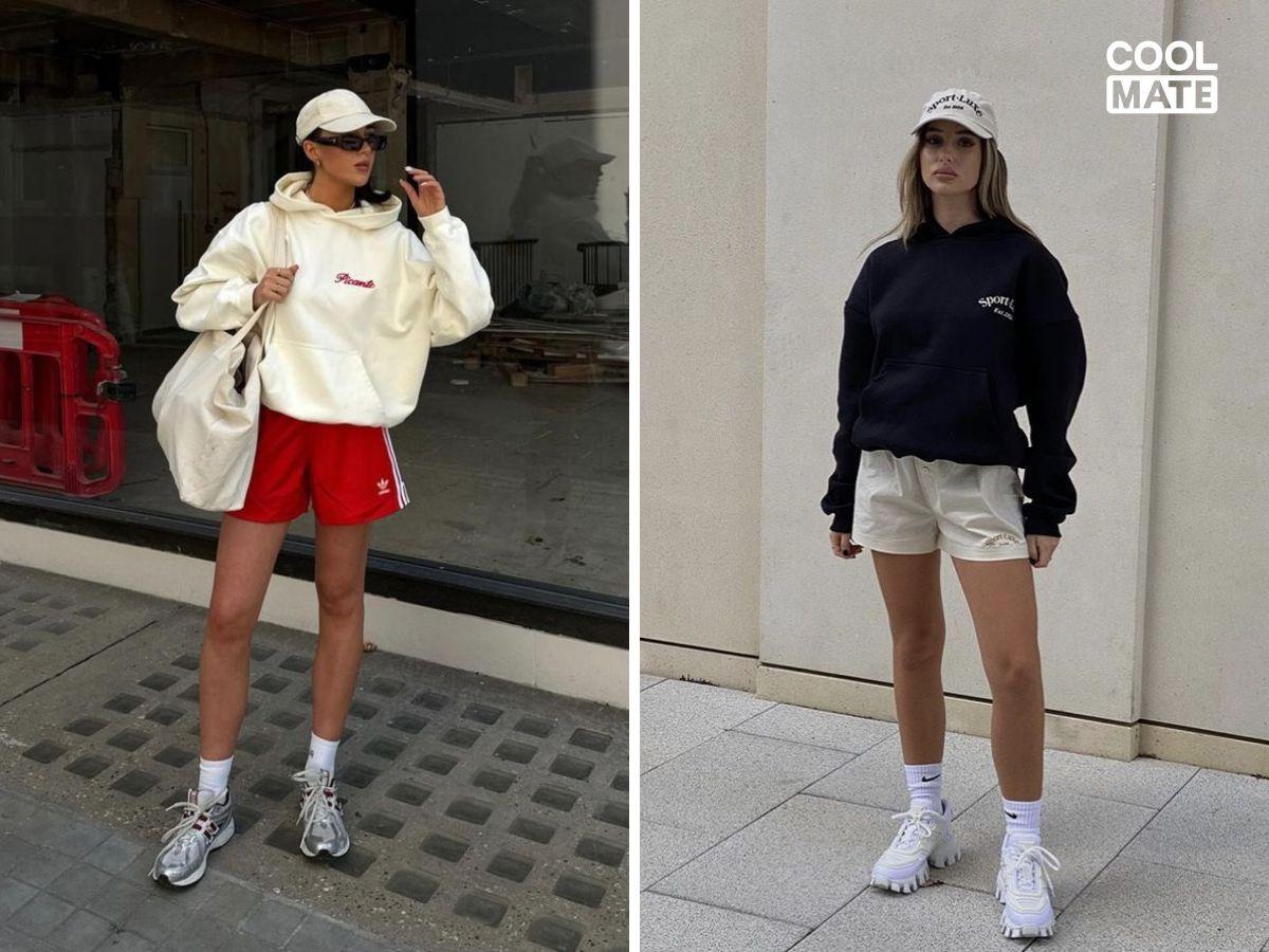 Khi trời se lạnh hoặc muốn có phong cách street style cá tính, hãy phối quần short với hoodie