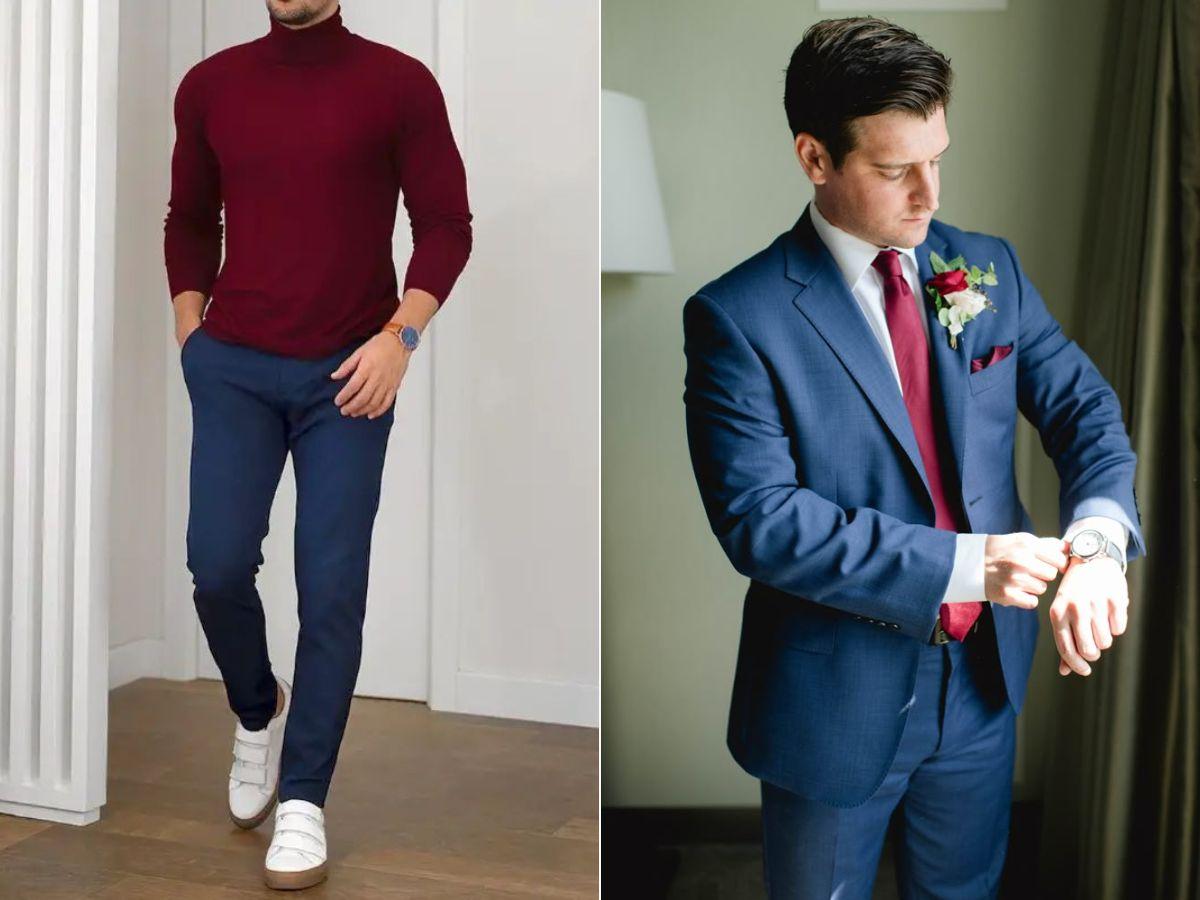 Đỏ đô phối với xanh navy là công thức mix đồ cho nam trưởng thành và chuyên nghiệp