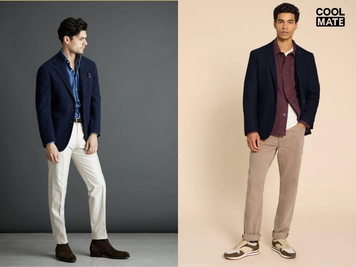 Phong cách Smart Casual năng động và thoải mái khi phối áo sơ mi với blazer và quần chinos